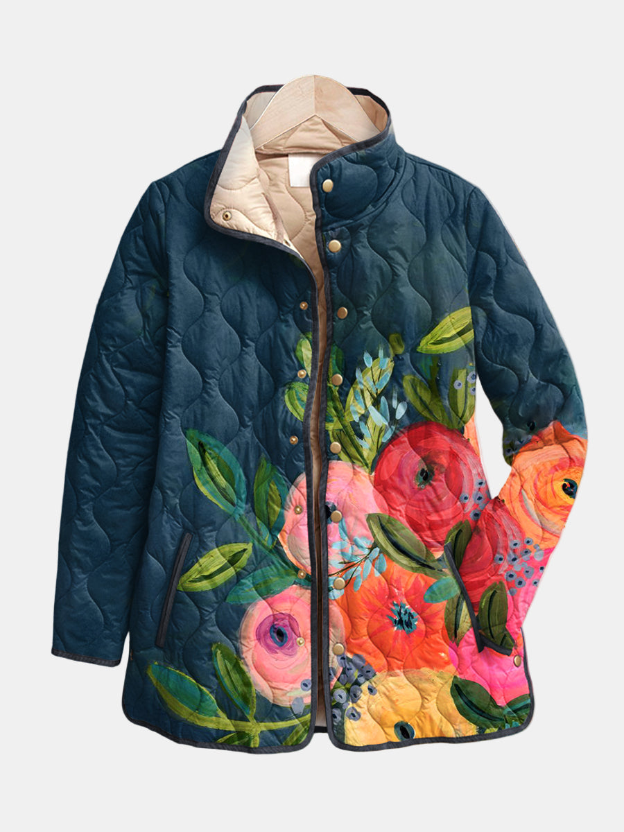 Camille | Veste Matelassée Fleurs Peintes