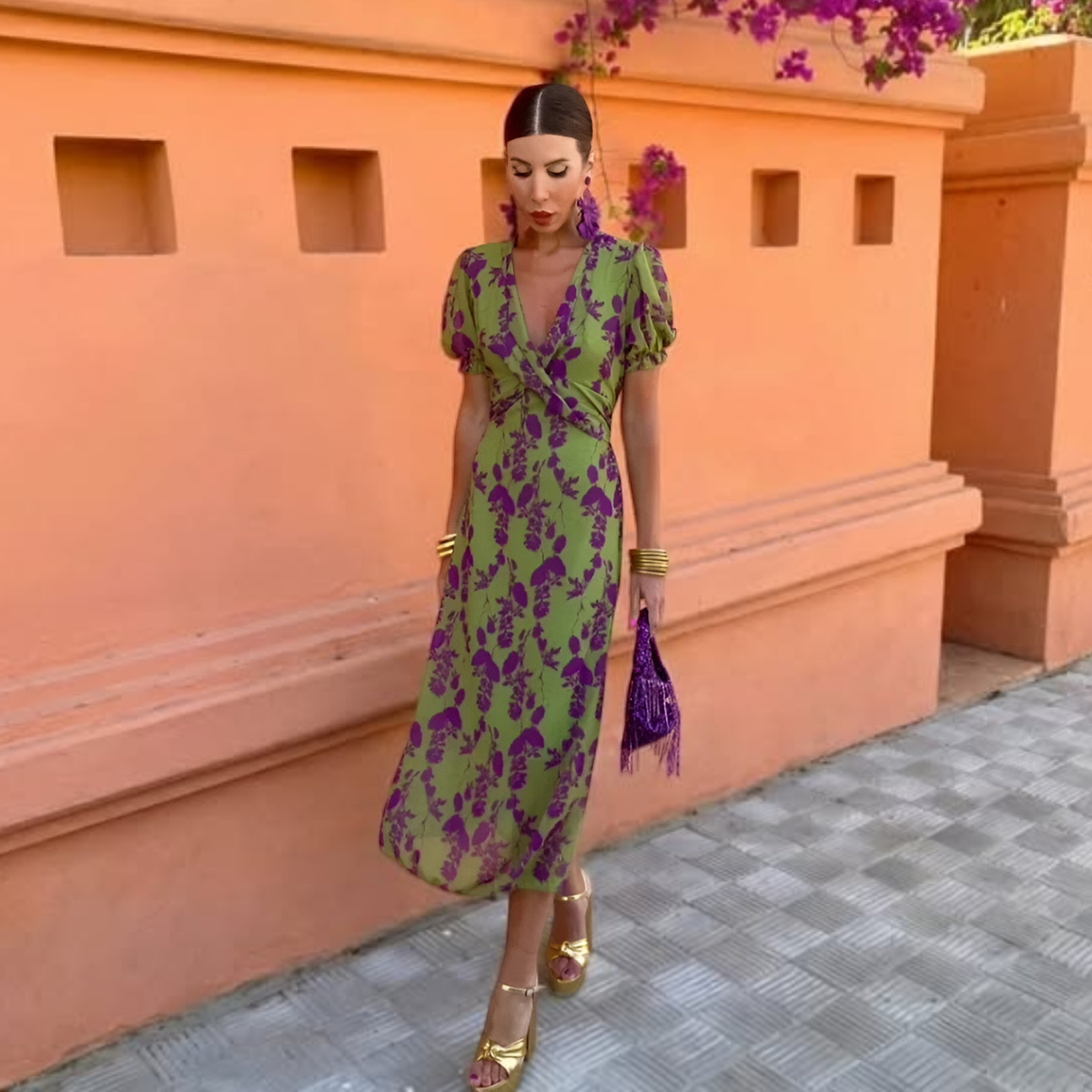 Manon | Robe Longue Fleurie Verte