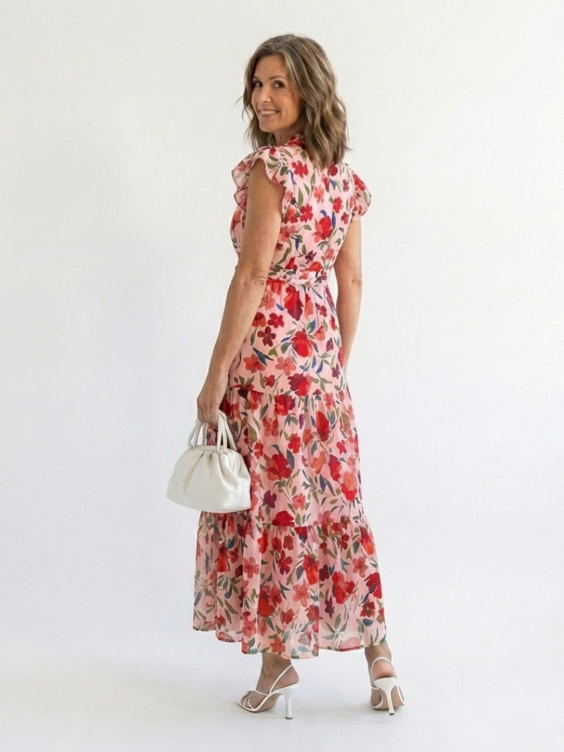 Élina | Robe Maxi Fleurie Volants Tropicaux