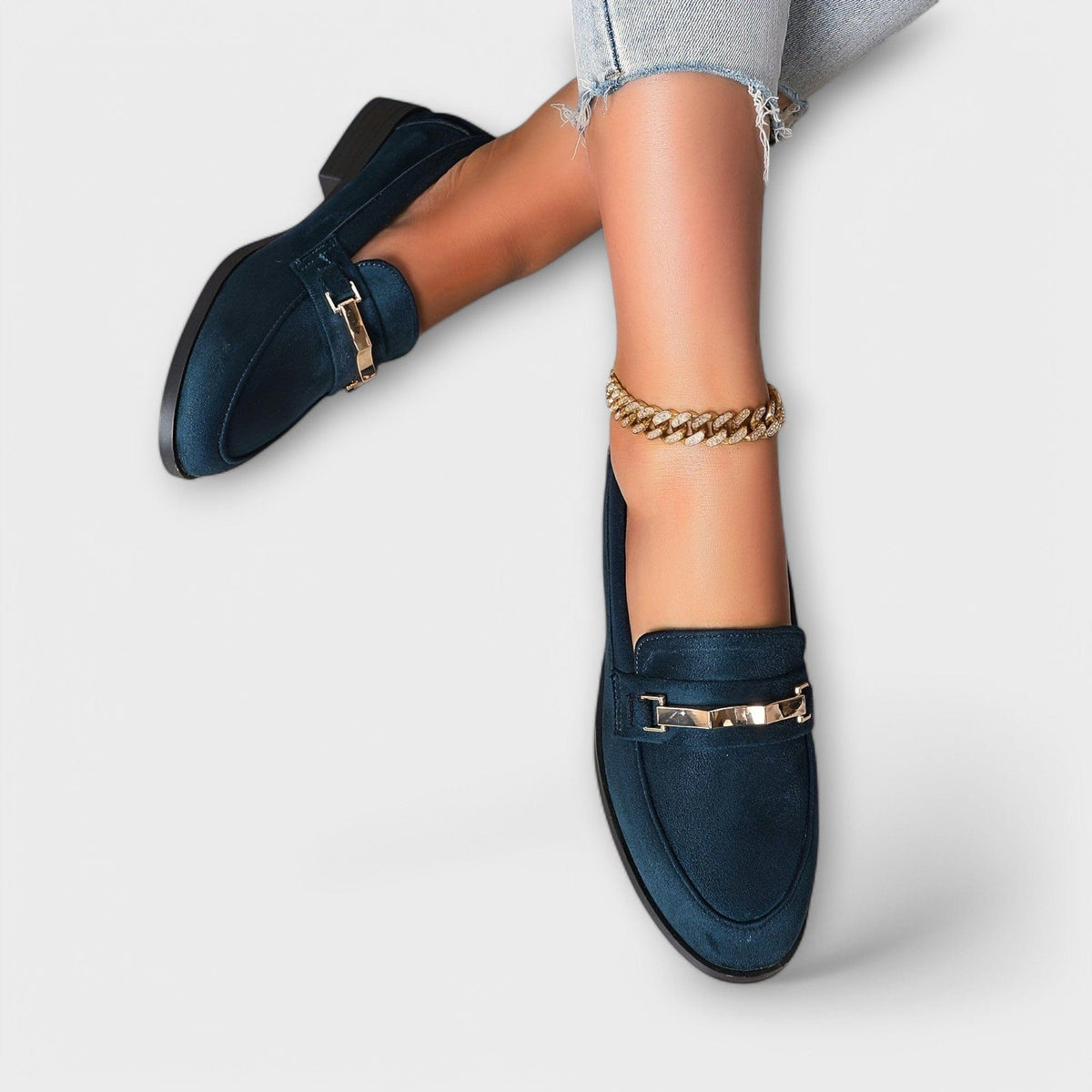 Nathalie | Mocassins Daim Chaîne Dorée