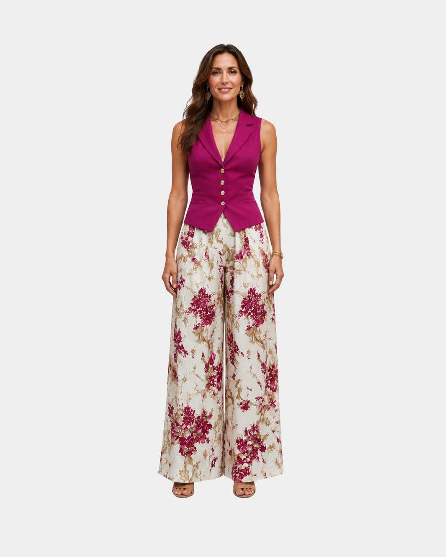 Alixène | Ensemble haut sans manches et pantalon fleuri