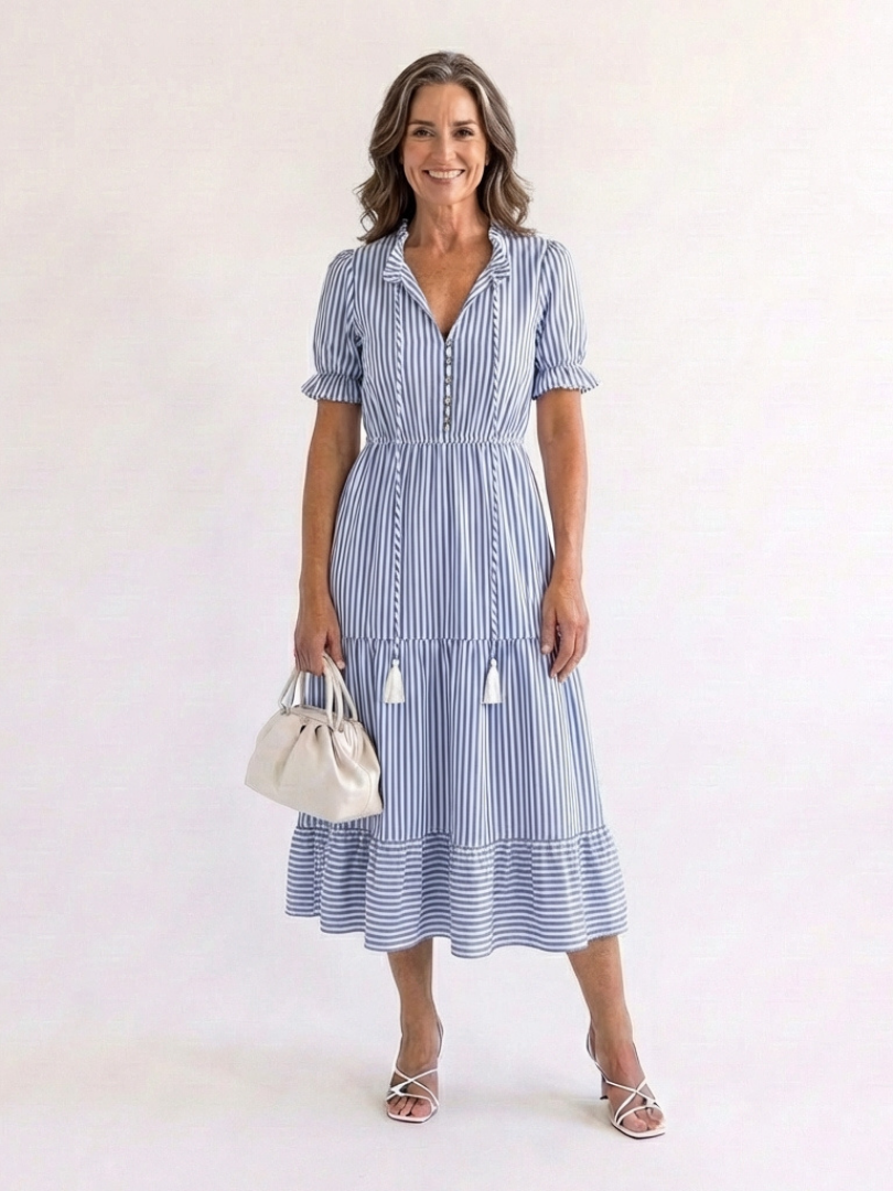 Marinette | Robe Midi Rayée Élégance Décontractée