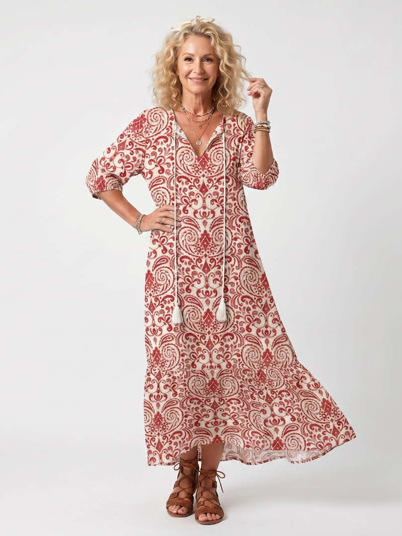Lucie | Robe Midi Bohème à Pompons