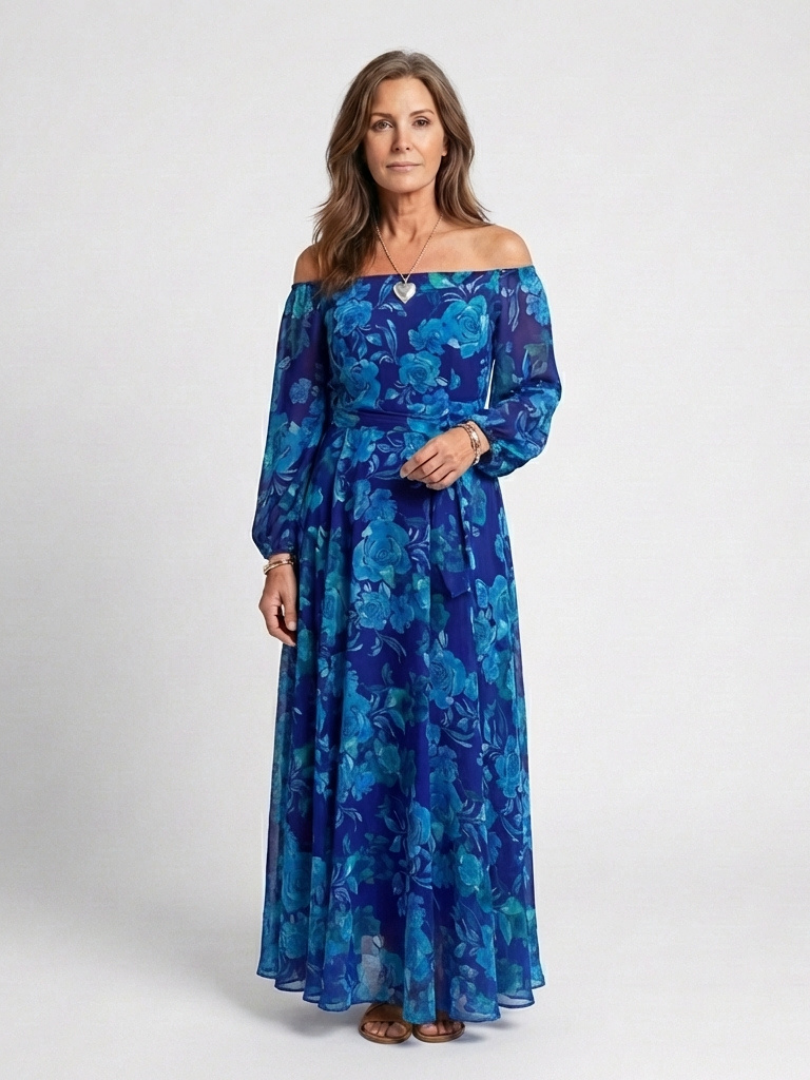 Isaline | Robe Maxi Fleurie Épaules Dénudées