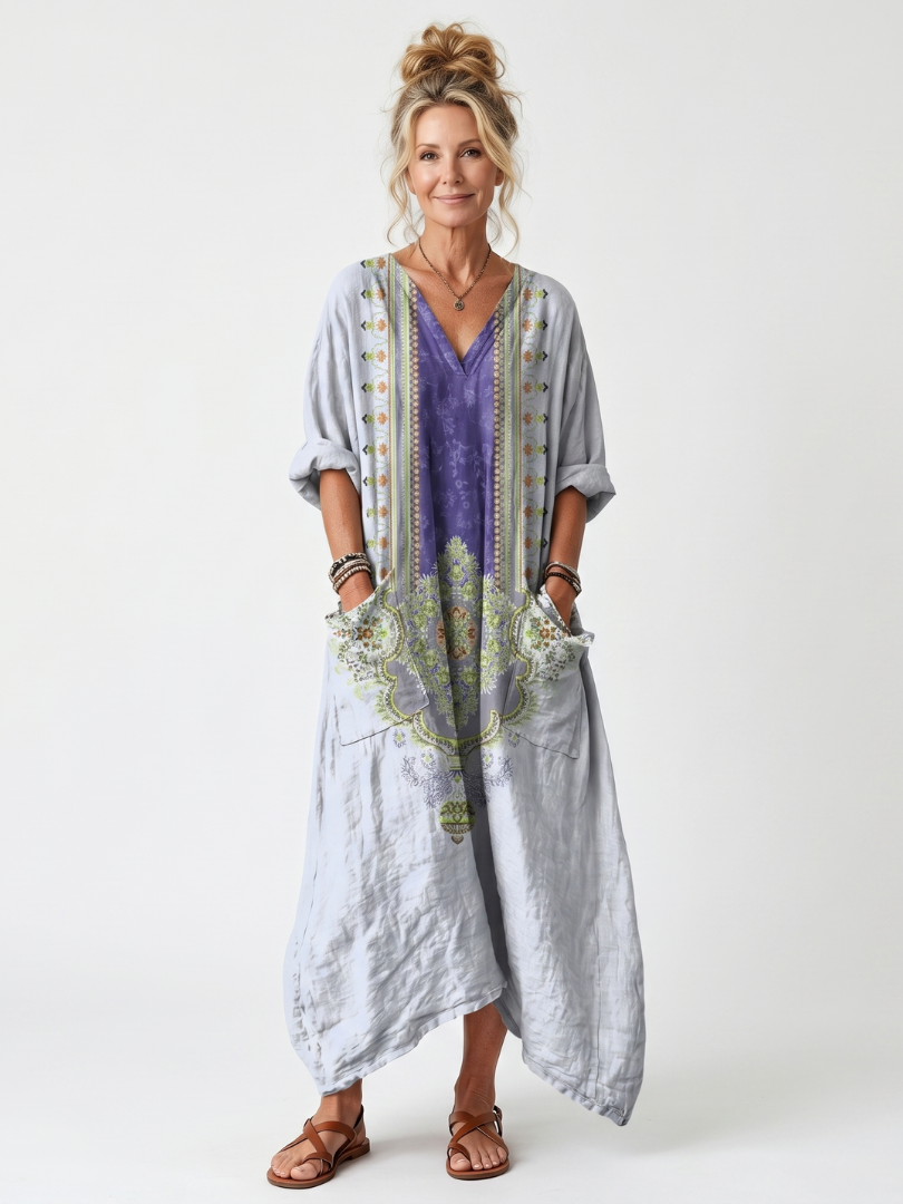 Véronique | Robe Midi Brodée Contrastée