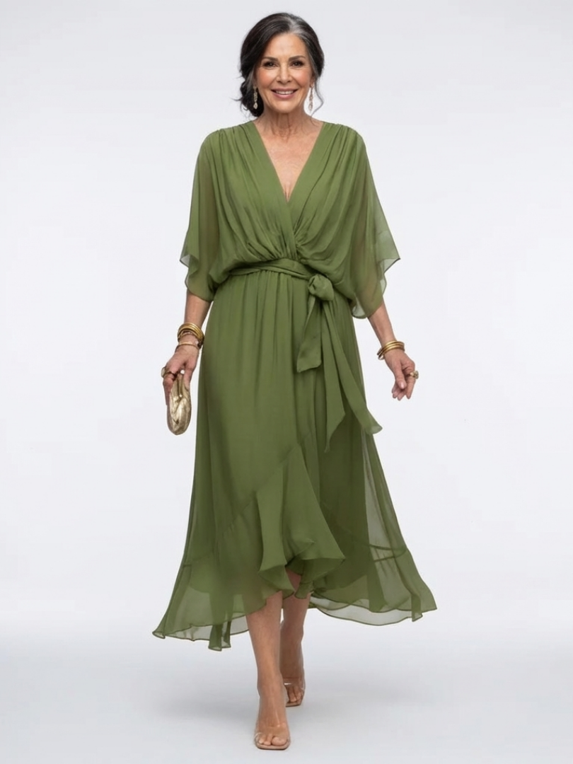 Olivia | Robe Midi Drapée Élégance Naturelle