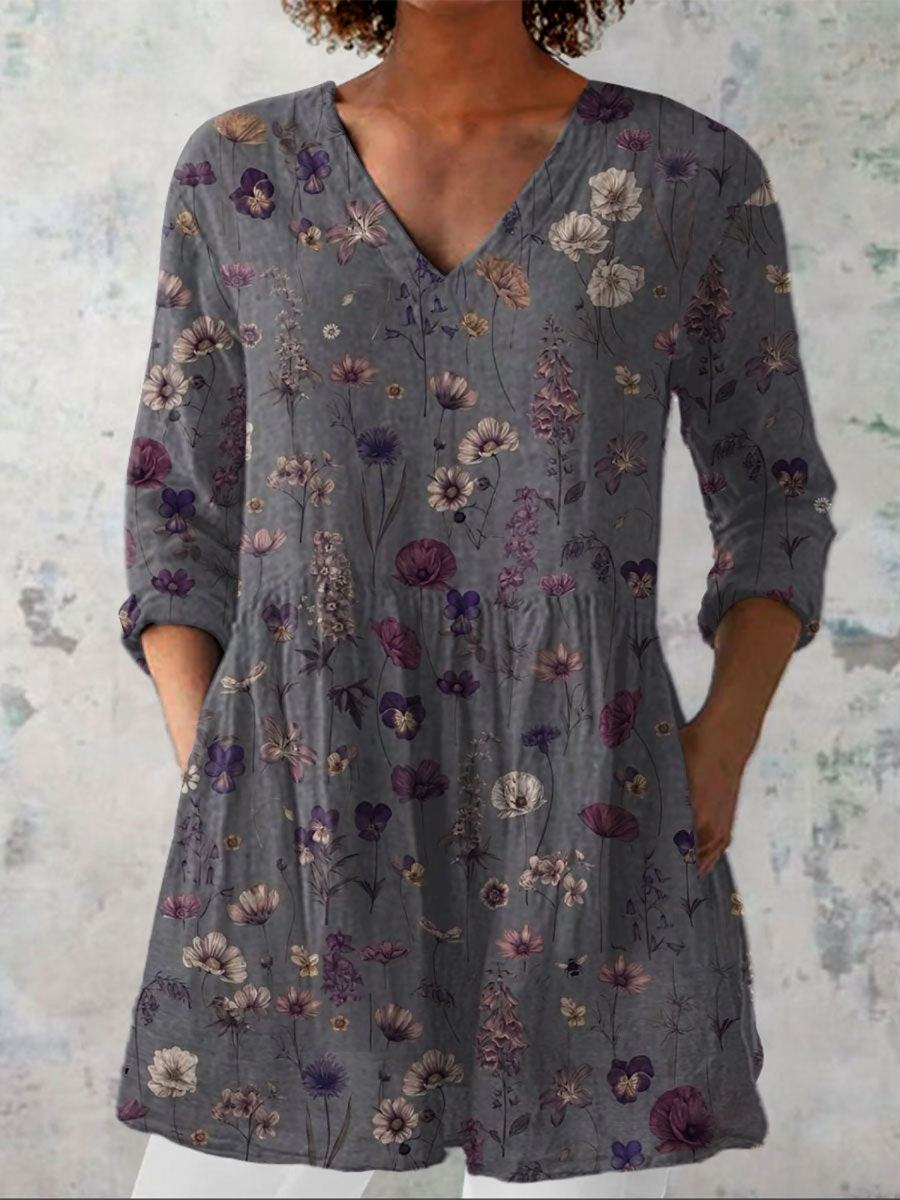 Mathilde | Blouse Longue Col V Manches Longues