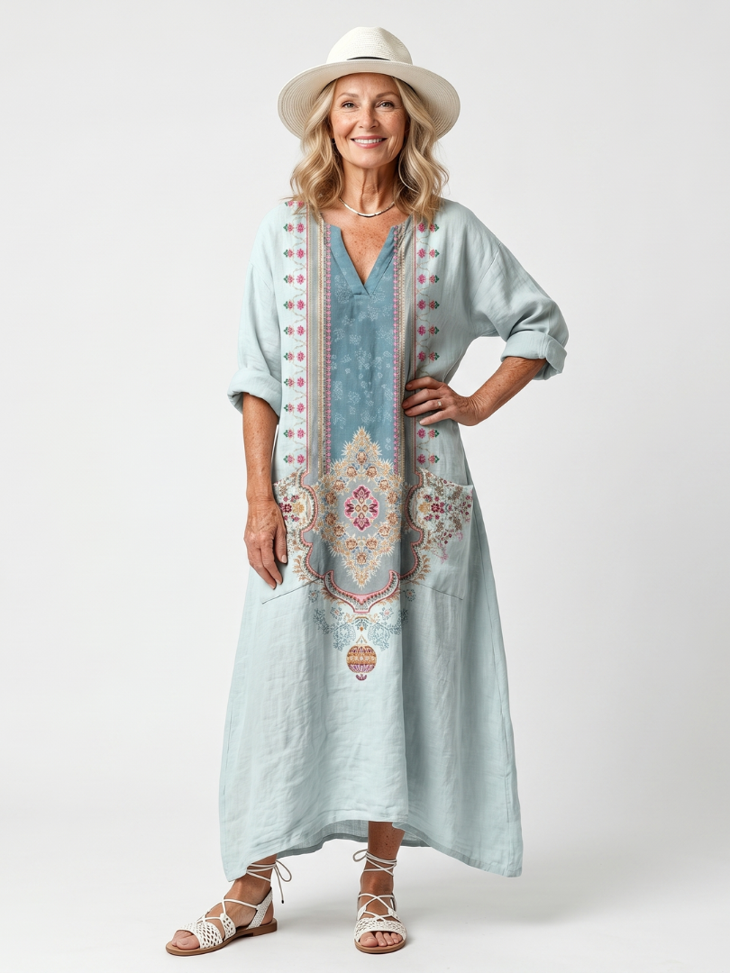 Claire | Robe Midi Brodée à Poches