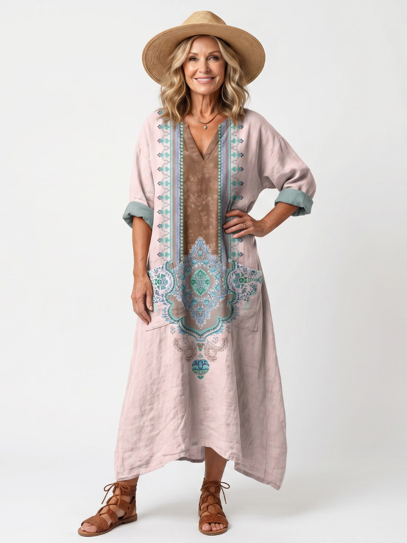 Mathilde | Robe Midi Brodée à Poches