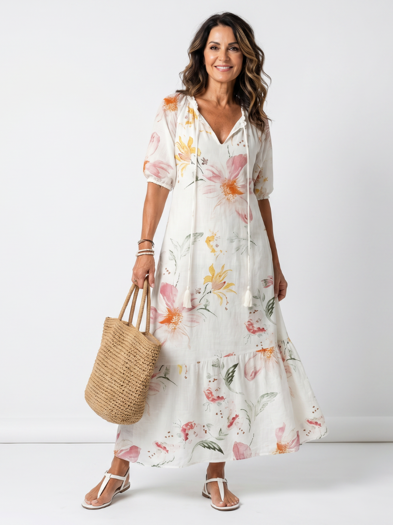 Pauline | Robe Midi Fleurie à Volants