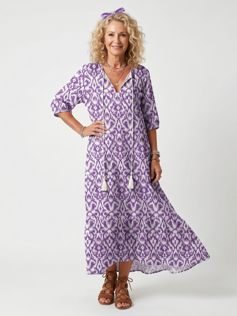 Brigitte | Robe Midi Imprimée à Pompons