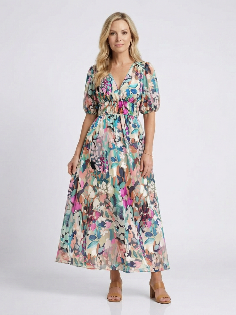 Eulalie | Robe midi à manches courtes et taille