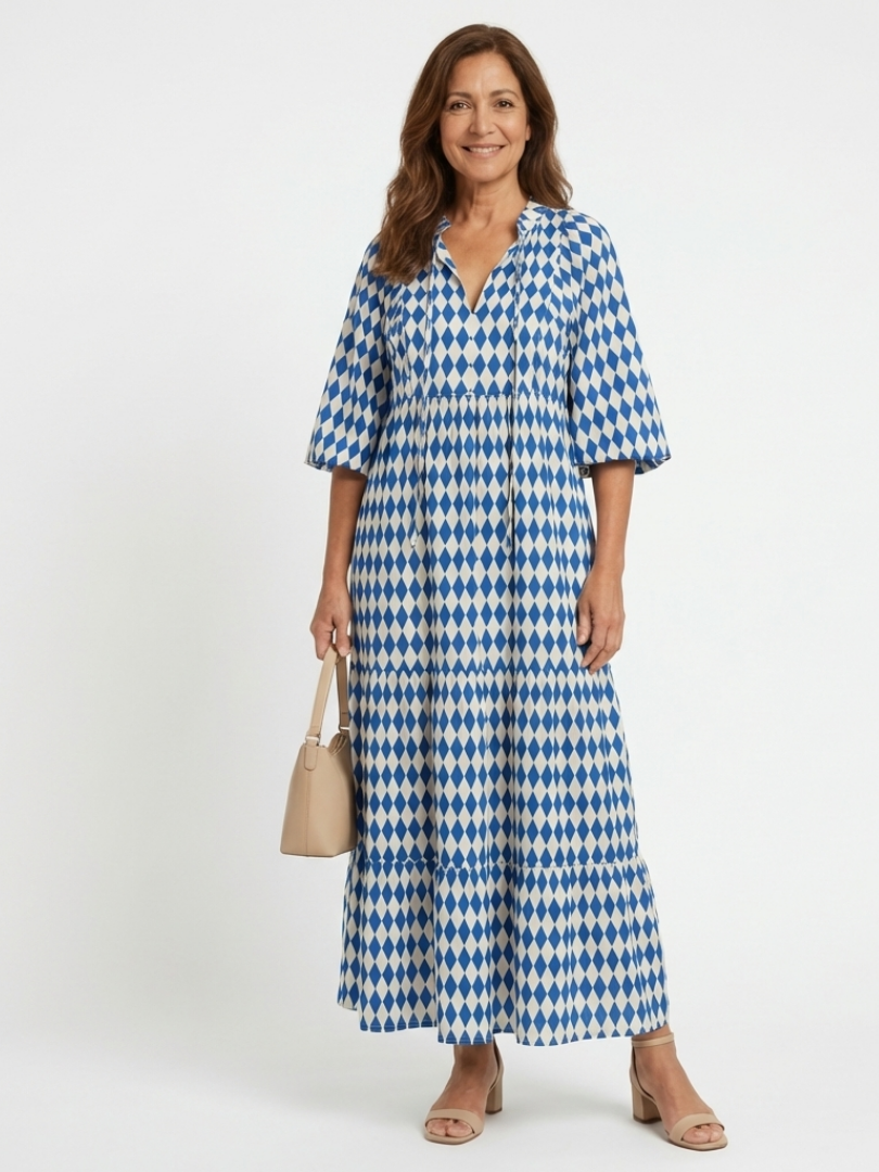 Clémence | Robe Maxi Graphique Élégance Moderne