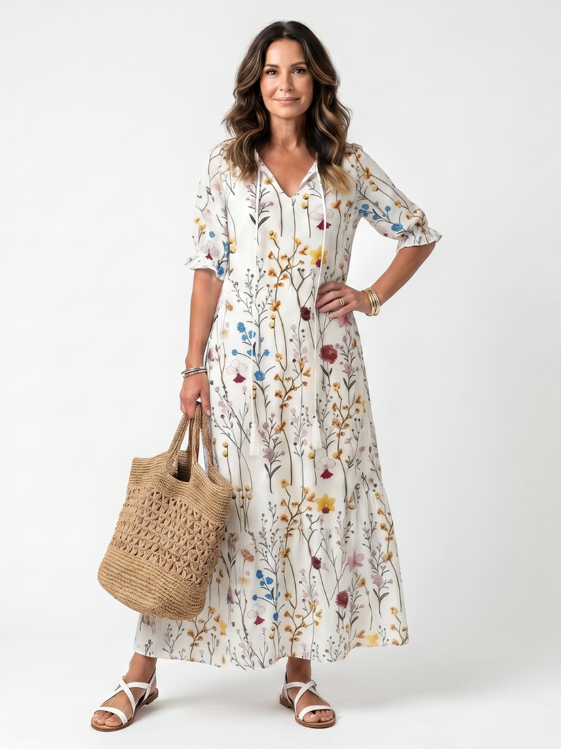 Nathalie | Robe Midi Bohème à Pompons