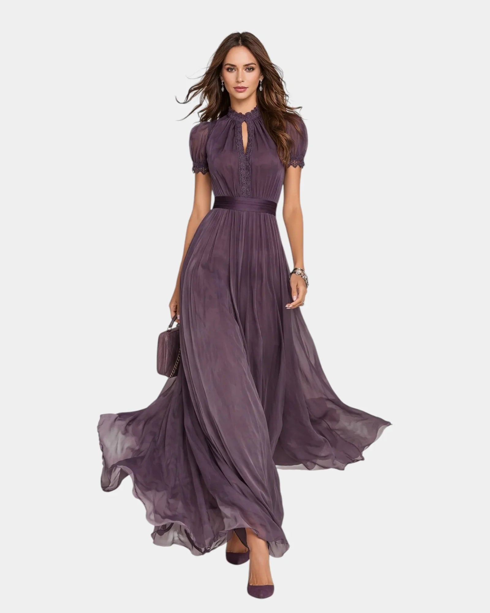 Tiphaine | Robe avec décolleté et finitions en dentelle de chiffon