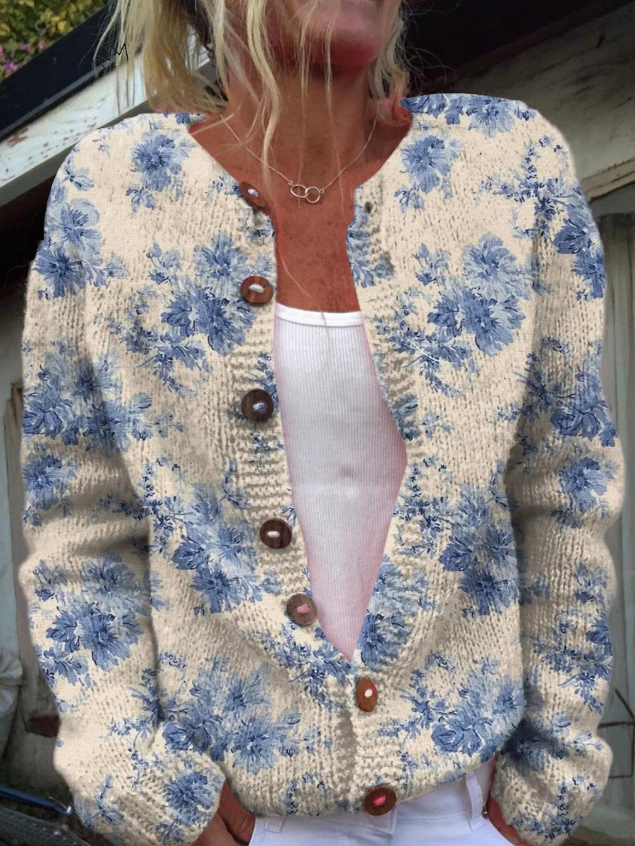 Claire | Cardigan Fleurs Bleues