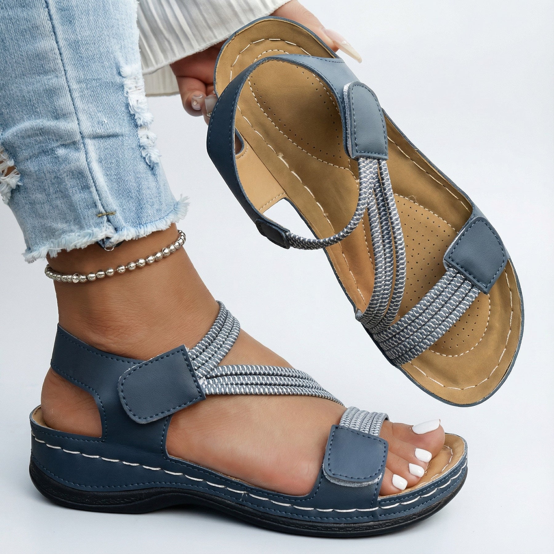 Aurélie | Sandales Orthopédiques Compensées Plissées