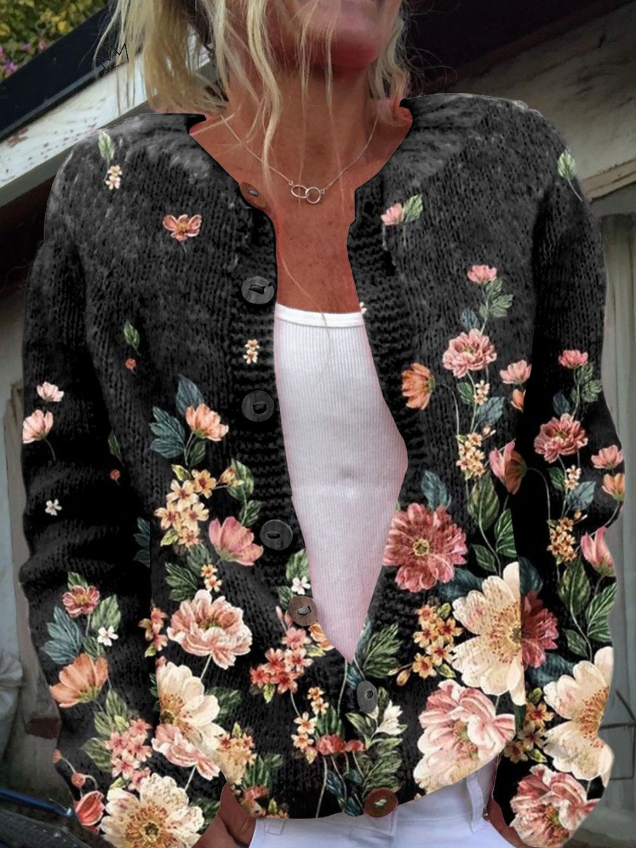 Monique | Cardigan Noir Fleuri