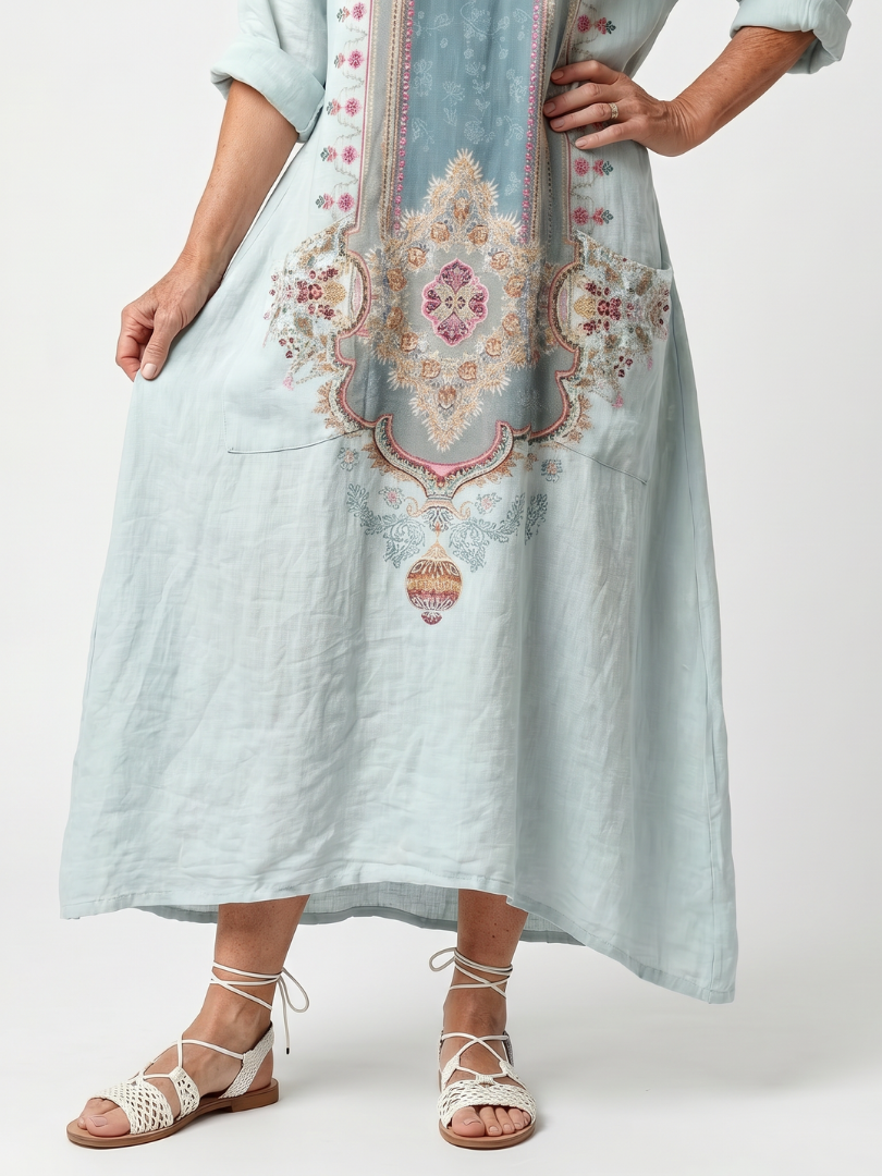 Claire | Robe Midi Brodée à Poches