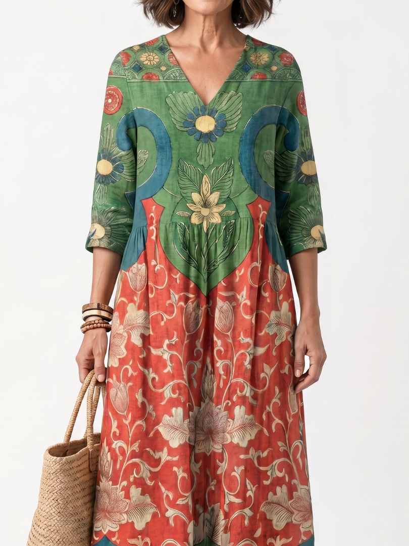 Amélie | Robe Midi Fleurie à Taille Froncée