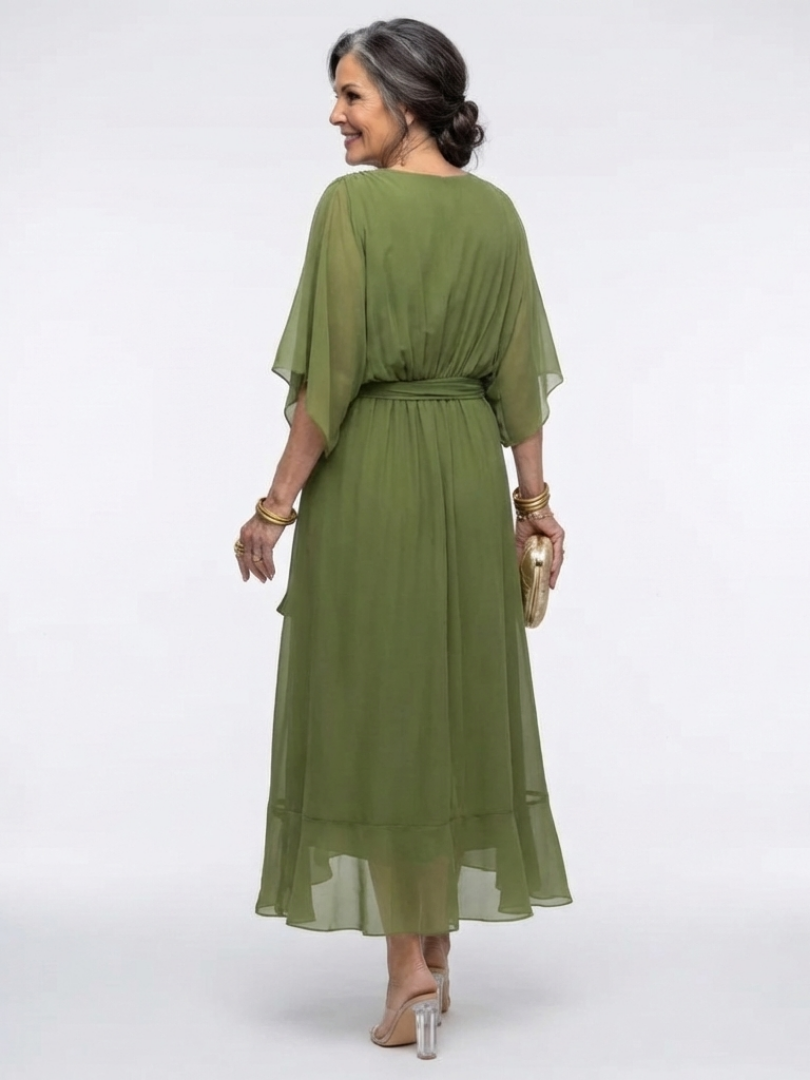 Olivia | Robe Midi Drapée Élégance Naturelle