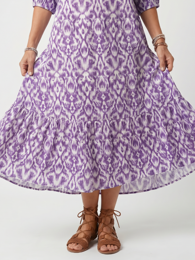 Brigitte | Robe Midi Imprimée à Pompons