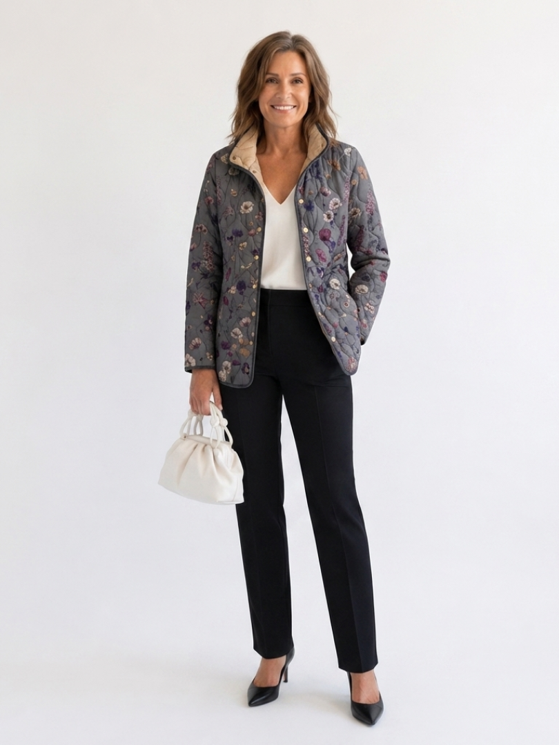 Nathalie | Veste Matelassée Fleurs Séchées