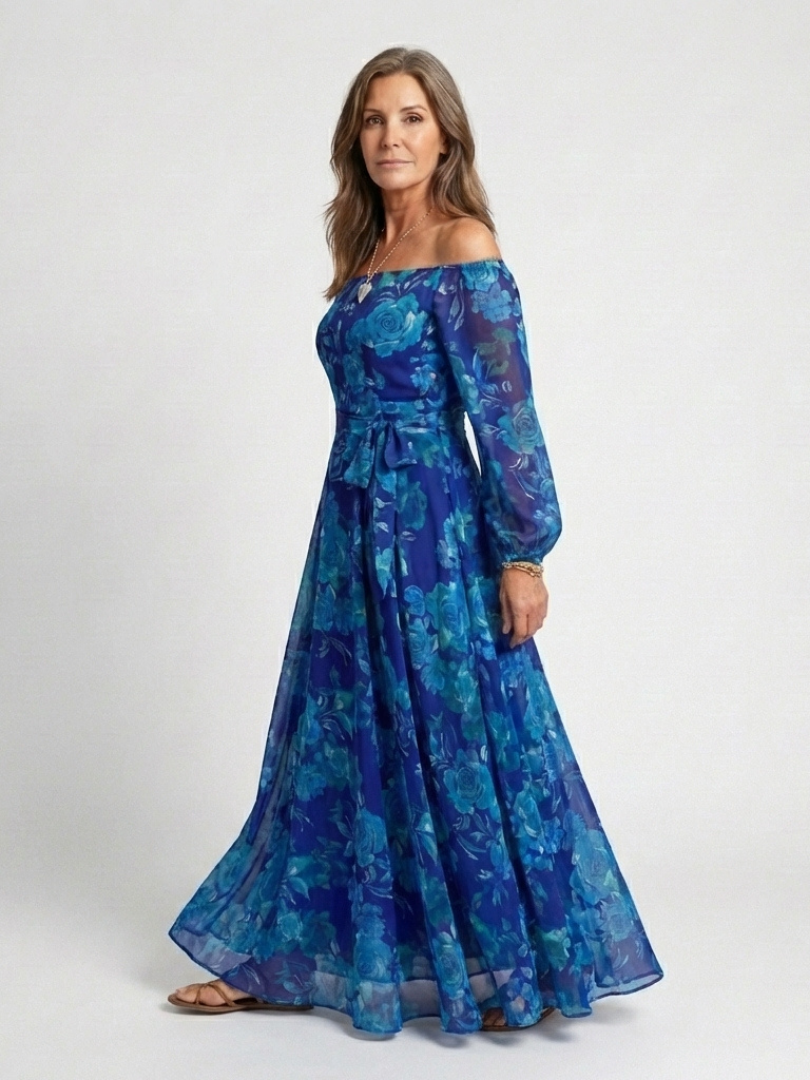 Isaline | Robe Maxi Fleurie Épaules Dénudées