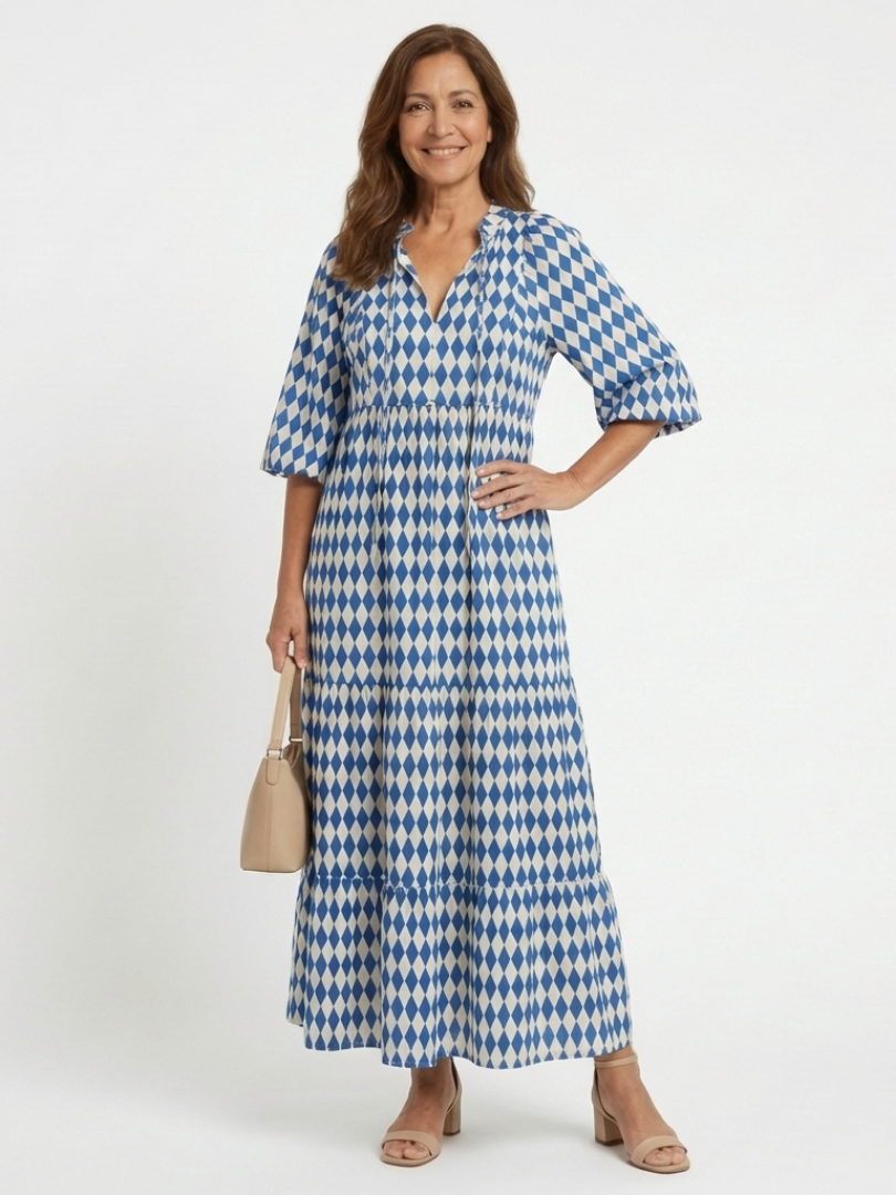 Clémence | Robe Maxi Graphique Élégance Moderne