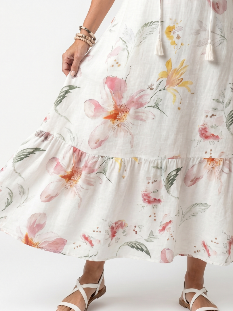 Pauline | Robe Midi Fleurie à Volants