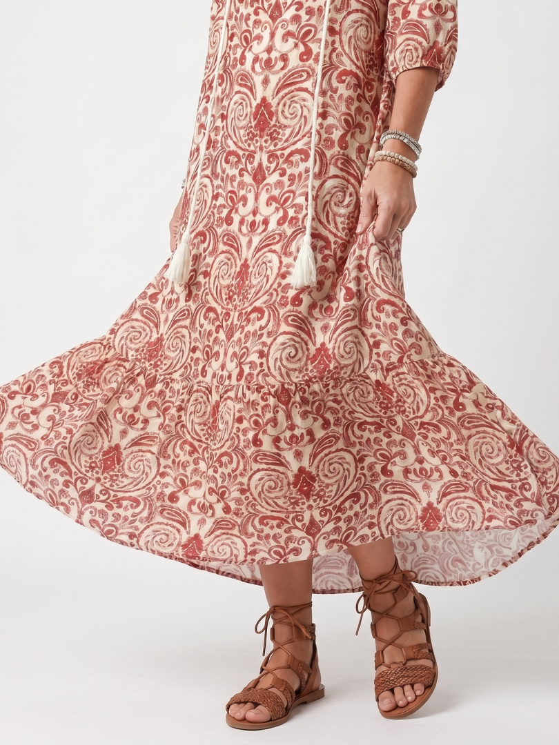 Lucie | Robe Midi Bohème à Pompons
