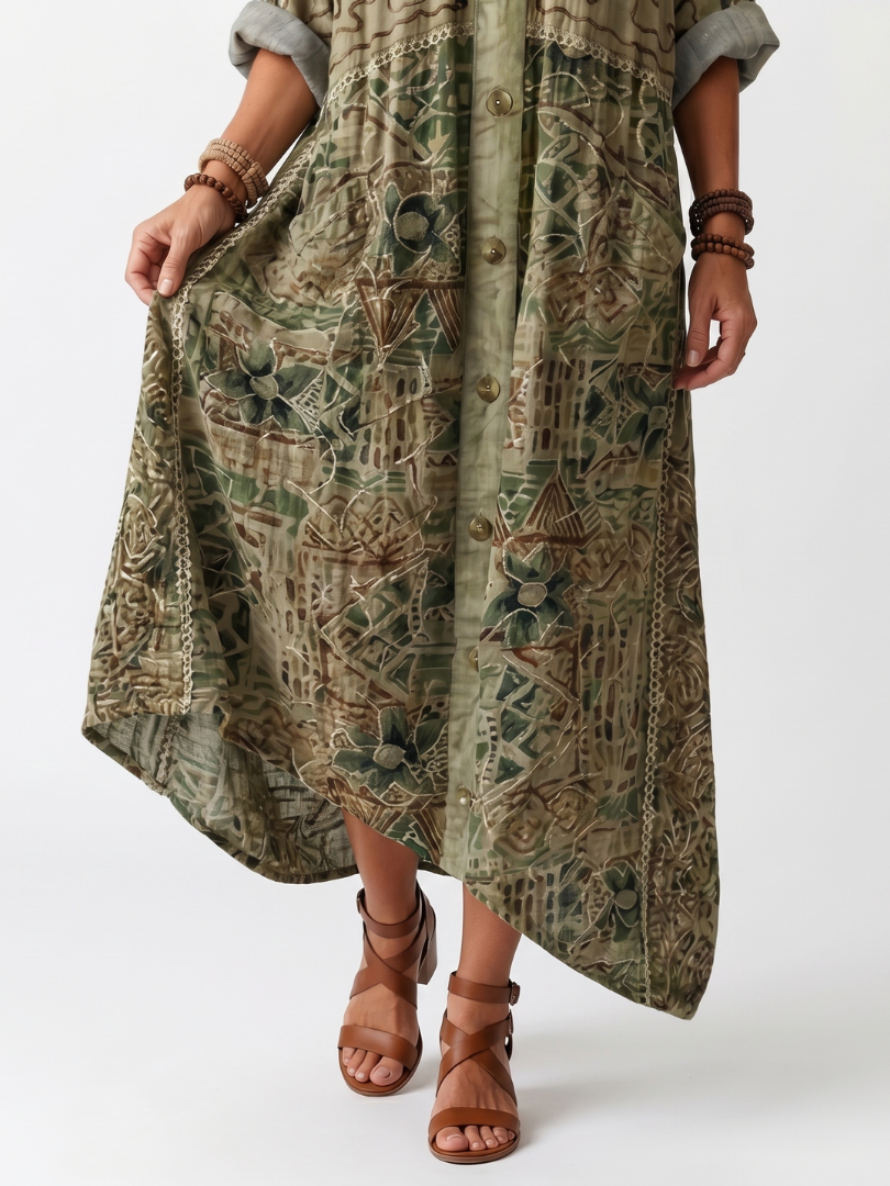 Aleta | Abito Midi Oversize con Bottoni e Tasche