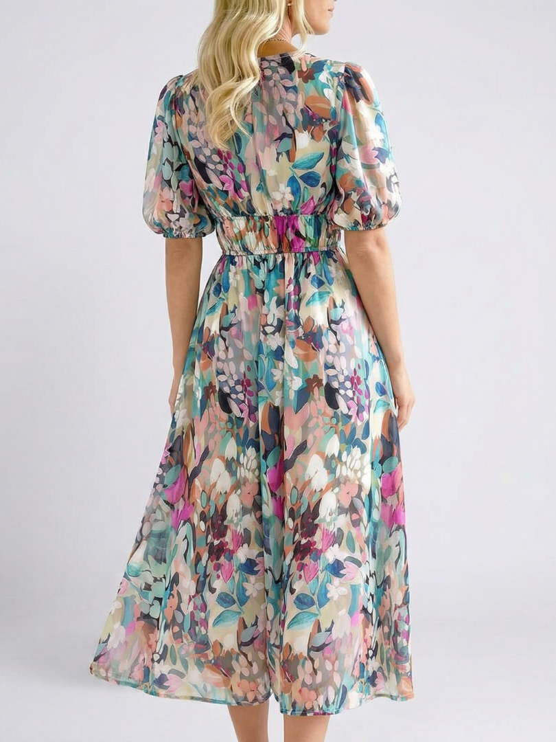 Eulalie | Robe midi à manches courtes et taille