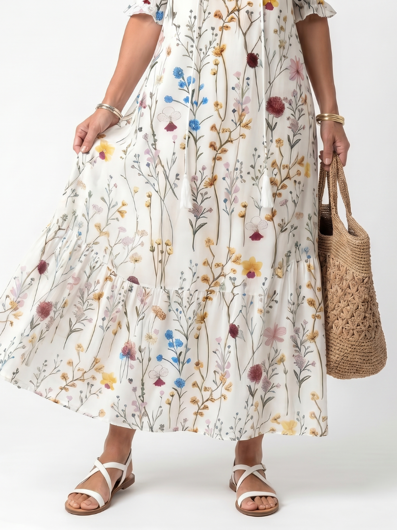 Nathalie | Robe Midi Bohème à Pompons