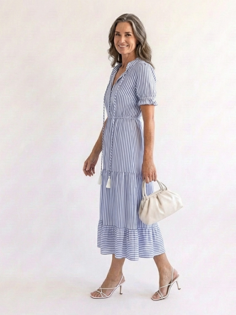 Marinette | Robe Midi Rayée Élégance Décontractée