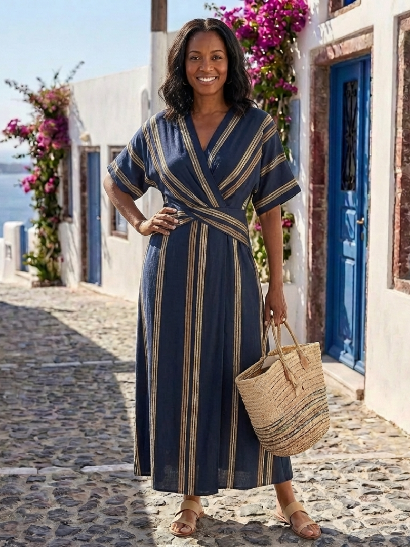 Saphira | Robe Midi Croisée Rayée