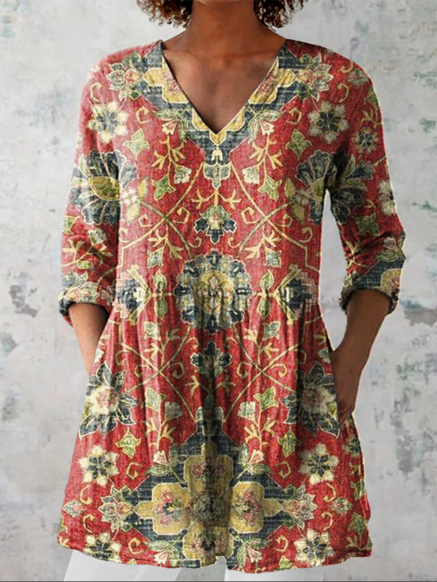 Élise | Blouse Longue Fluide Col V