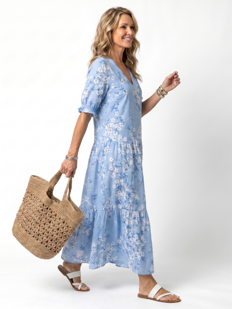 Michèle | Robe Midi Fleurie à Pompons