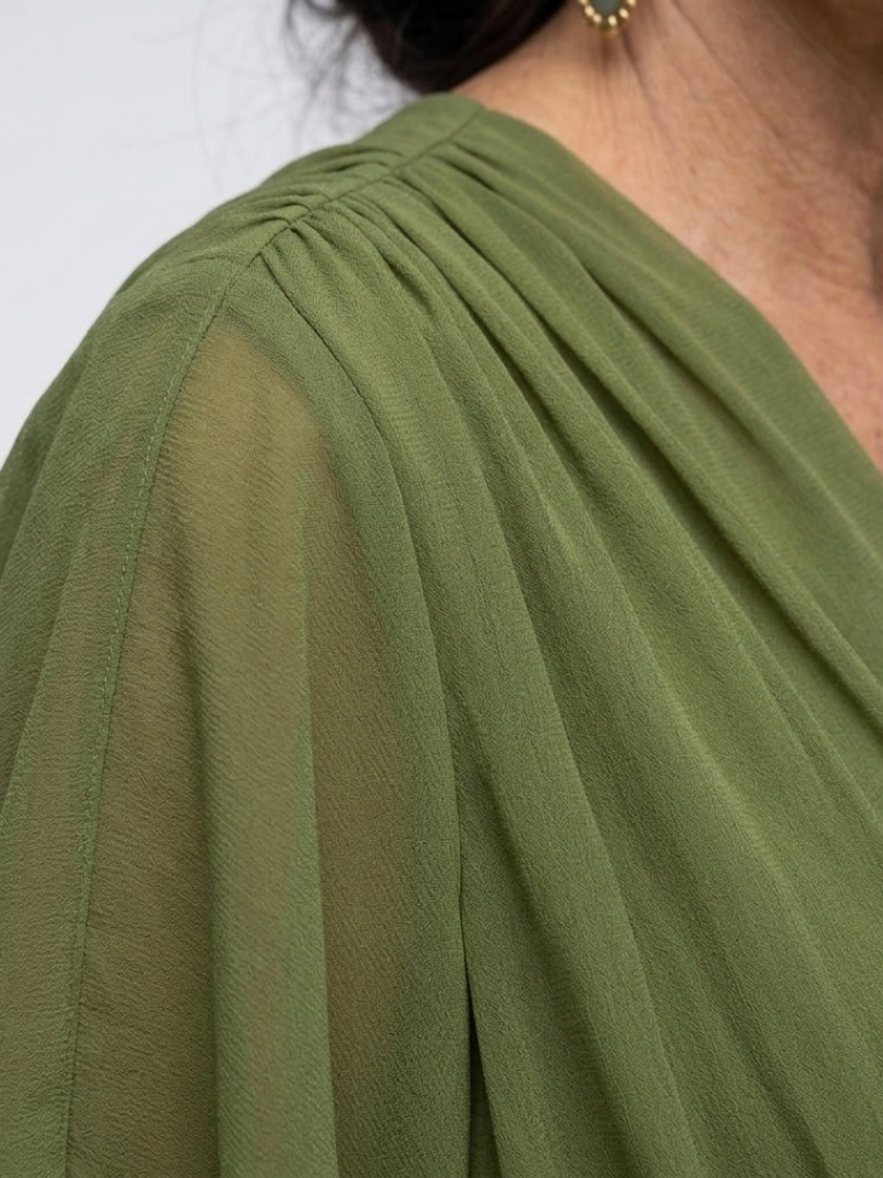 Olivia | Robe Midi Drapée Élégance Naturelle