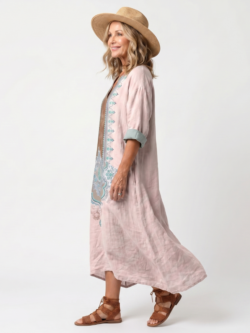 Mathilde | Robe Midi Brodée à Poches