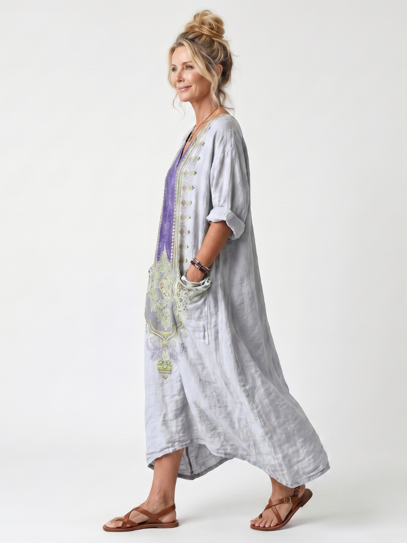 Véronique | Robe Midi Brodée Contrastée