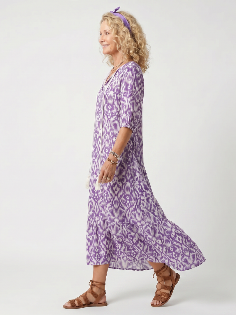 Brigitte | Robe Midi Imprimée à Pompons