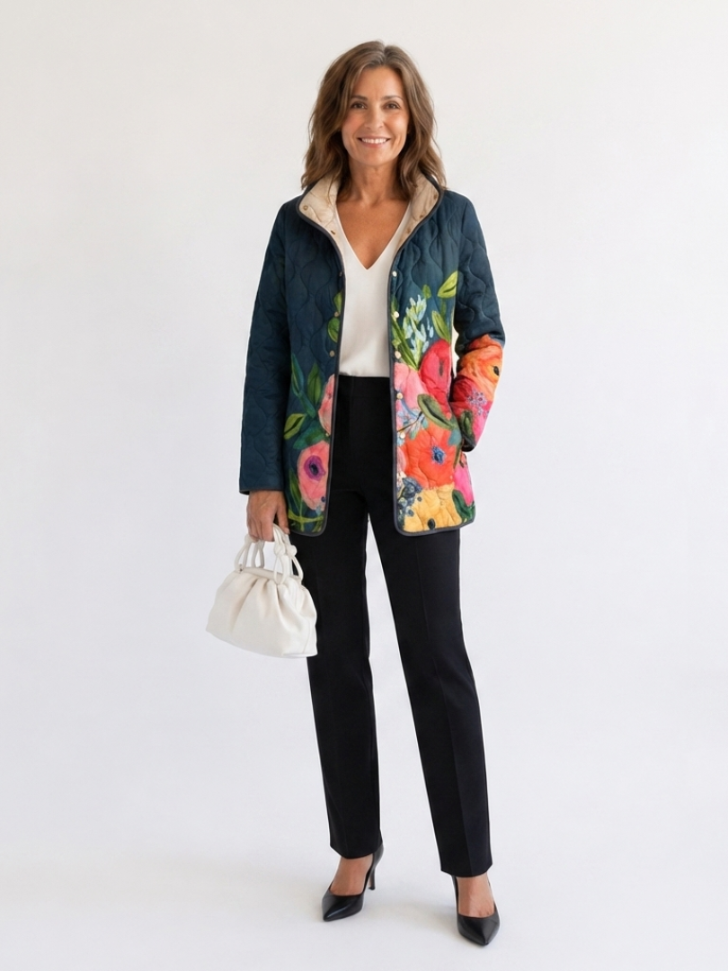 Camille | Veste Matelassée Fleurs Peintes