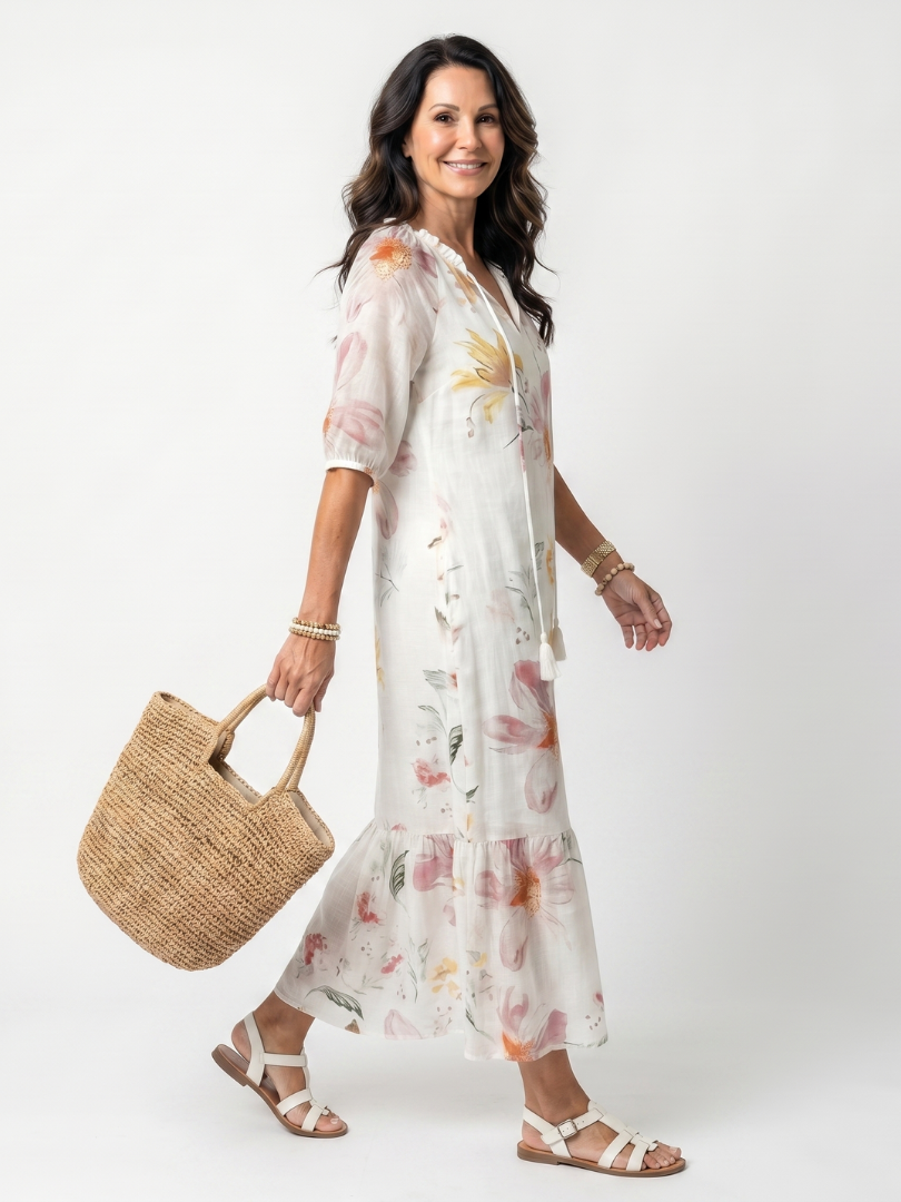 Pauline | Robe Midi Fleurie à Volants