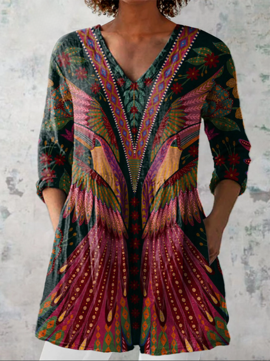Michèle | Blouse Longue Col V Fluide