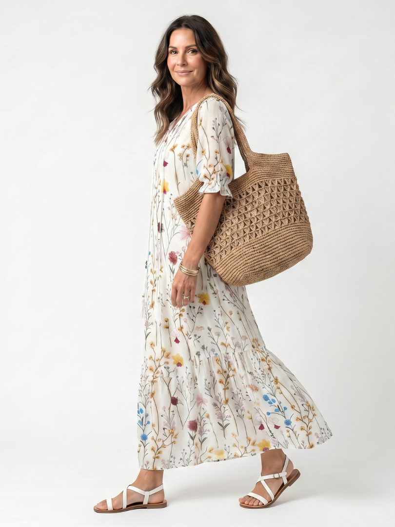 Nathalie | Robe Midi Bohème à Pompons