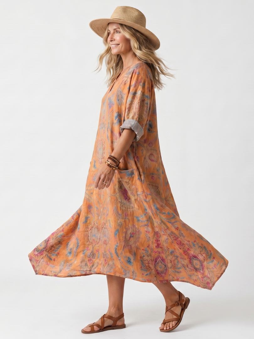 Sophie | Robe Midi Imprimée à Poches