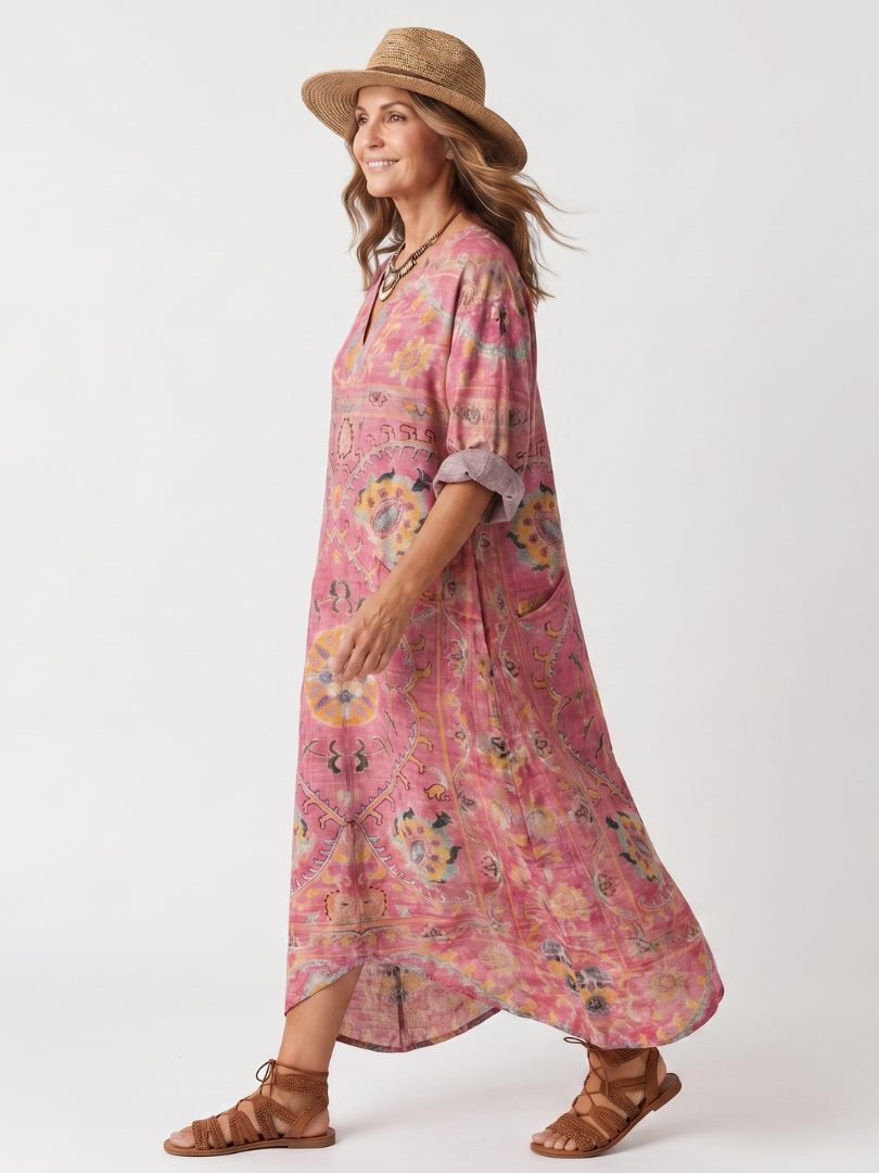 Margot | Robe Midi Imprimée à Poches