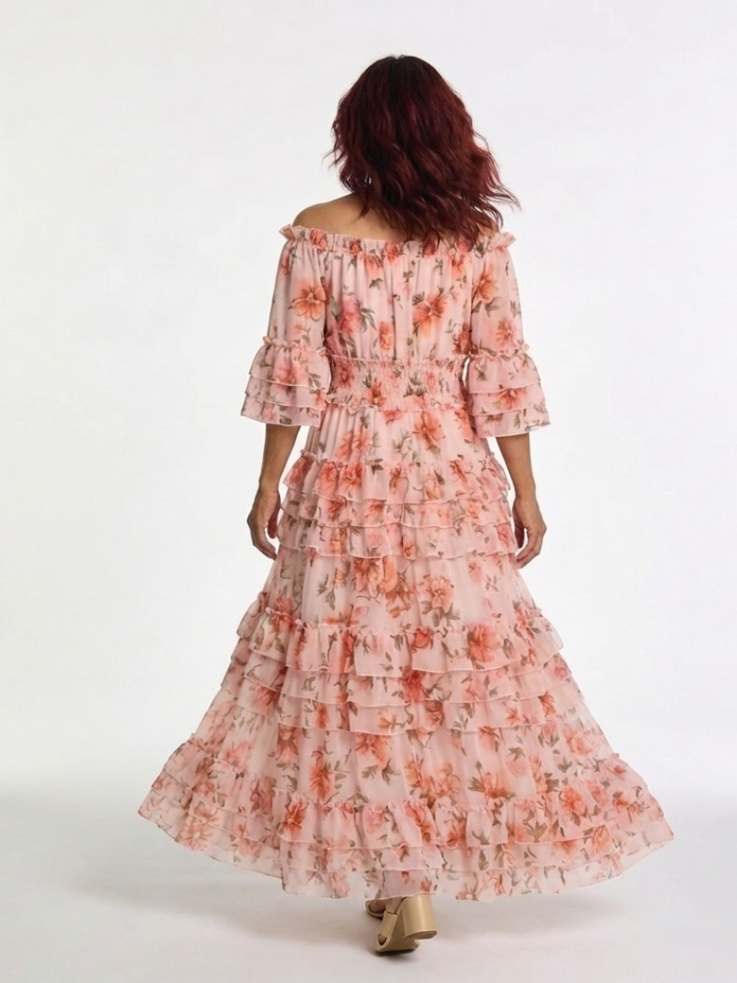 Rosalie | Robe Maxi à Volants Florale Décolleté