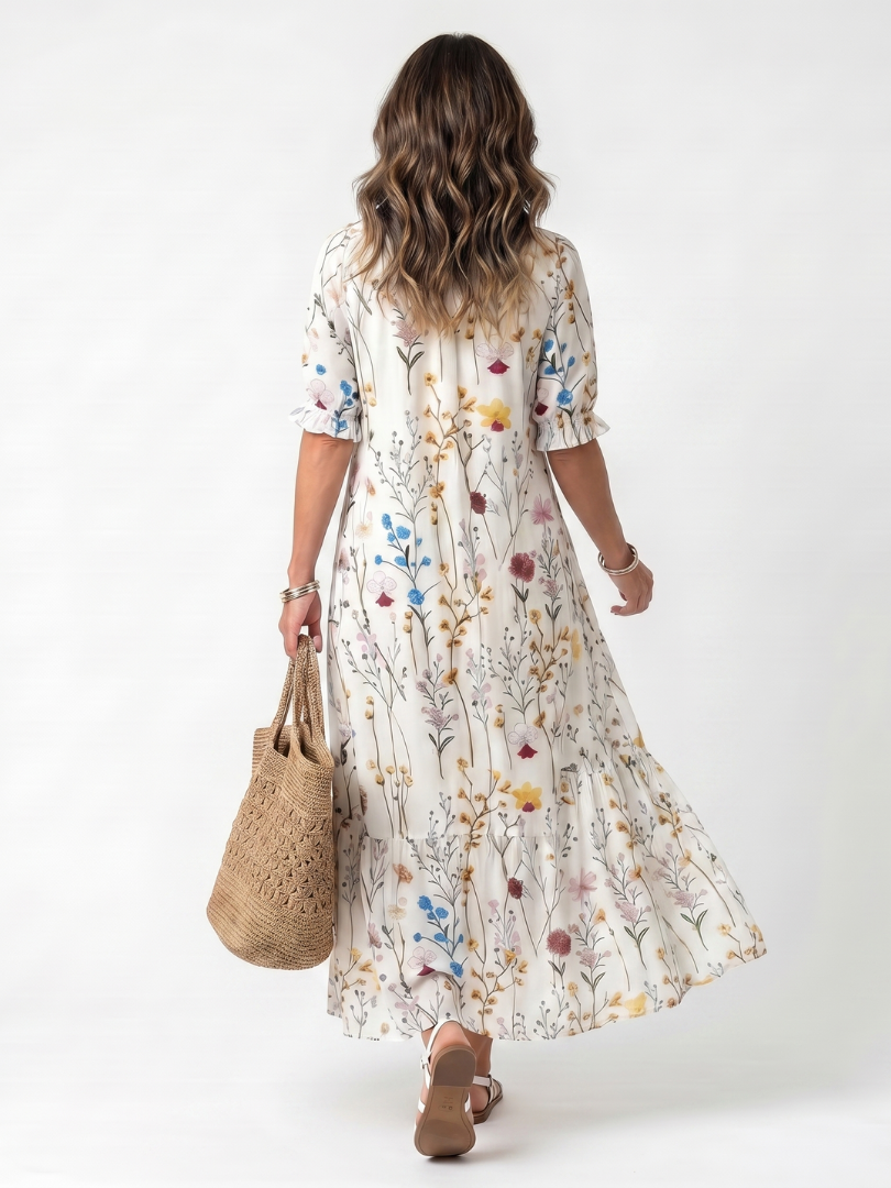 Nathalie | Robe Midi Bohème à Pompons